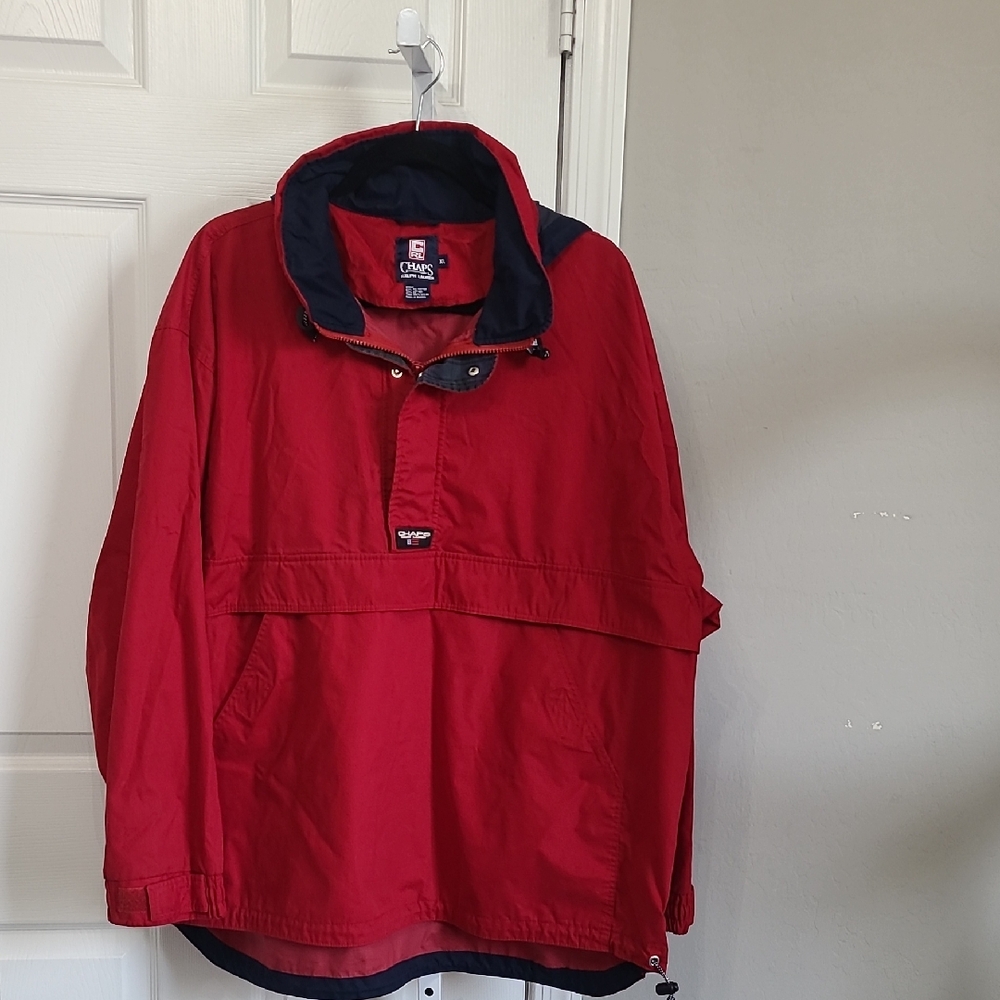 Vintage Chaps‎ Red with Navy Accents Pull Over Windbreaker Men Size XL
